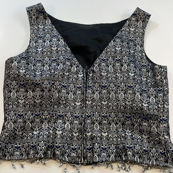 Cachet Metallic Brocade Sleeveless Top Beaded Hem Navy Silver Women’s Sz 14 - Picture 5 of 6
